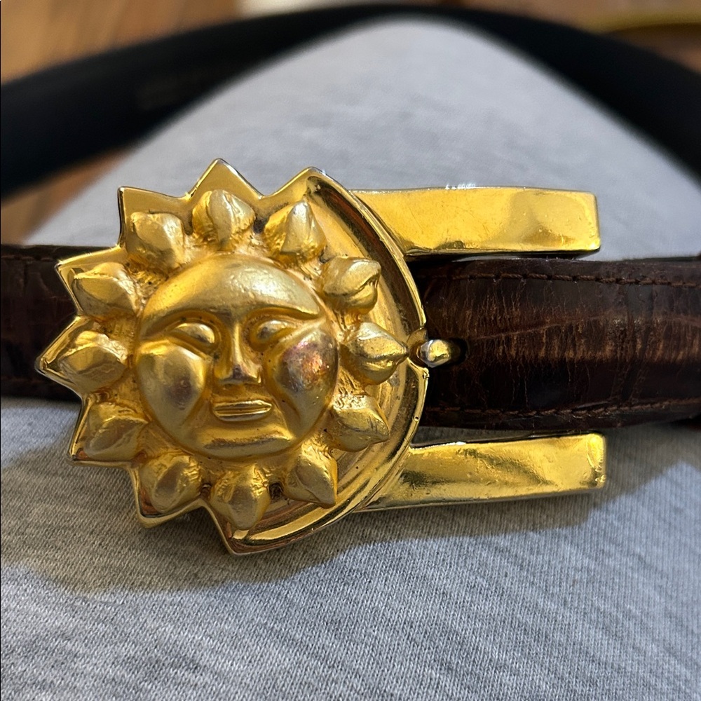 Vicenza Gold Sun Buckle Brown Belt Size 28